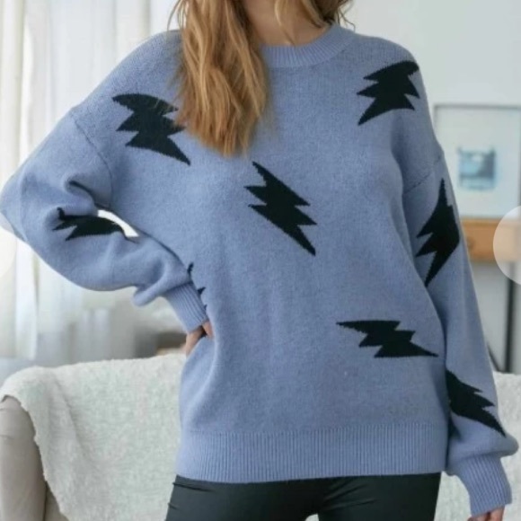 Lightning Crew Neck Soft Blue Sweater - Picture 5 of 10